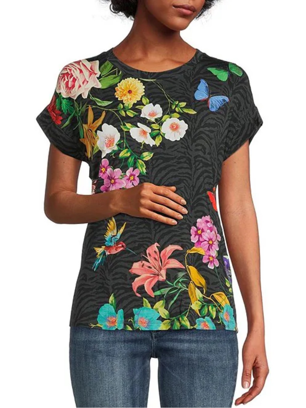 Johnny Was Blooming Breeze Floral Print Short Sleeve Relaxed Tee Size Medium